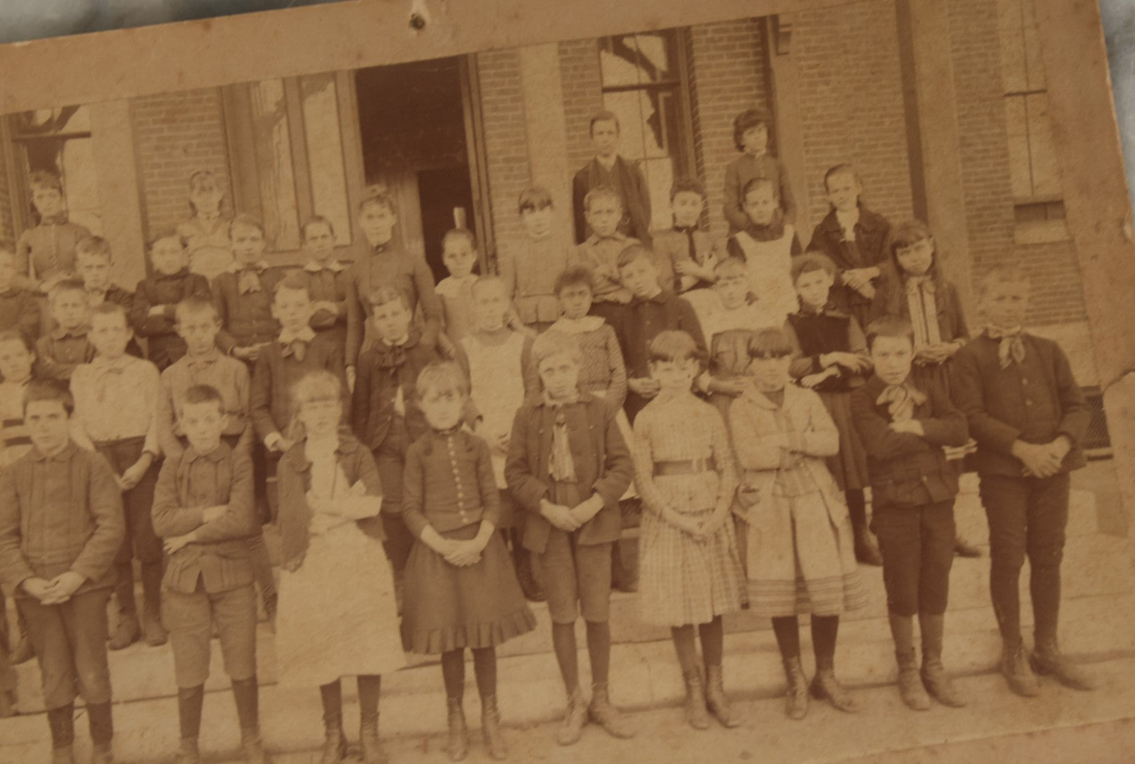 Lot 183 - Antique Cabinet Card Photograph Of School Children, Outside On School Steps, With Teachers, Many With Arms Crossed, A.E. Alden, Photographer, Boston, Circa 1890s