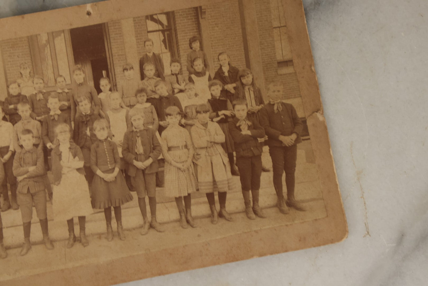 Lot 183 - Antique Cabinet Card Photograph Of School Children, Outside On School Steps, With Teachers, Many With Arms Crossed, A.E. Alden, Photographer, Boston, Circa 1890s