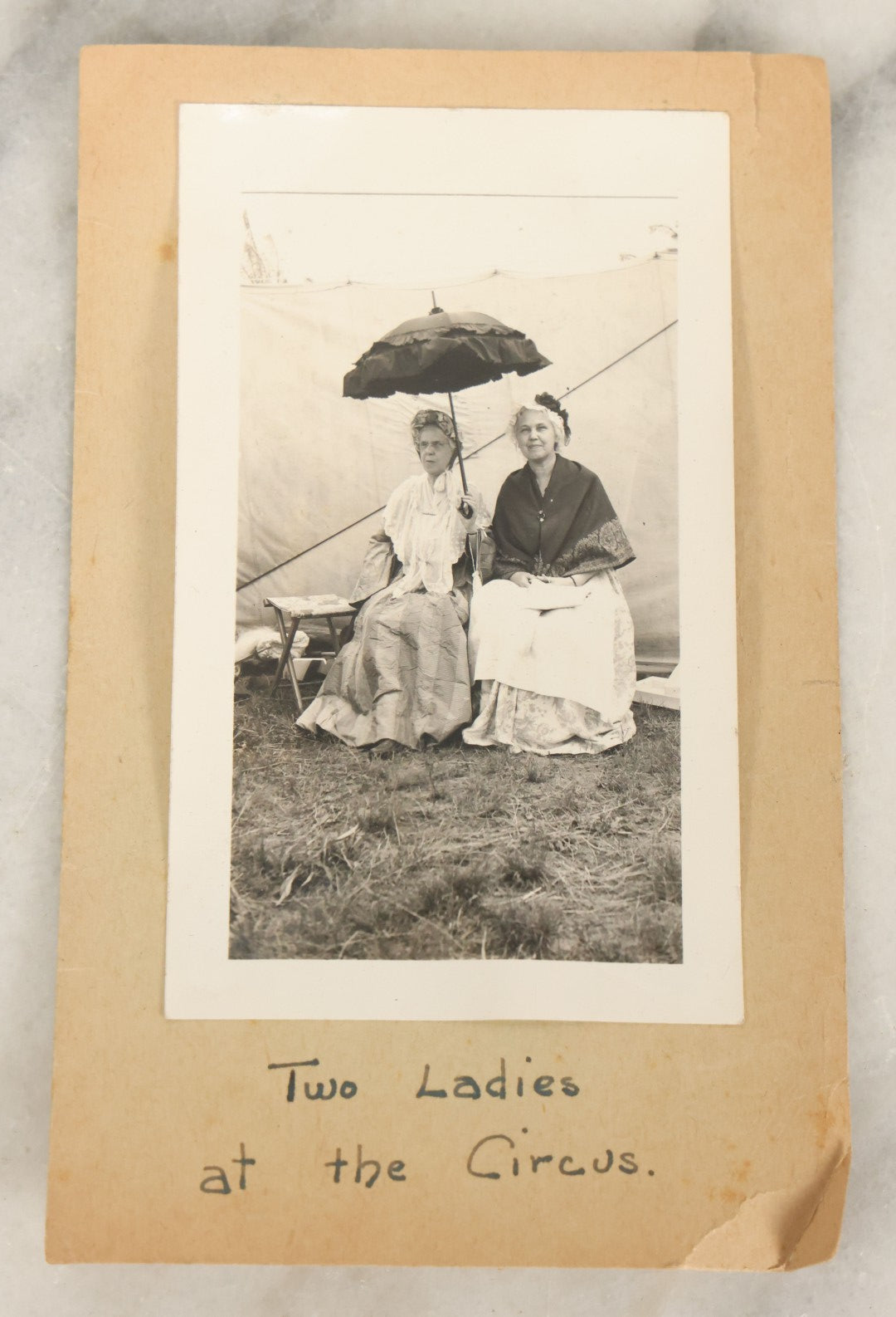 Lot 185 - Vintage Snapshot Mounted On Paper Captioned, "Two Ladies At The Circus," As Found