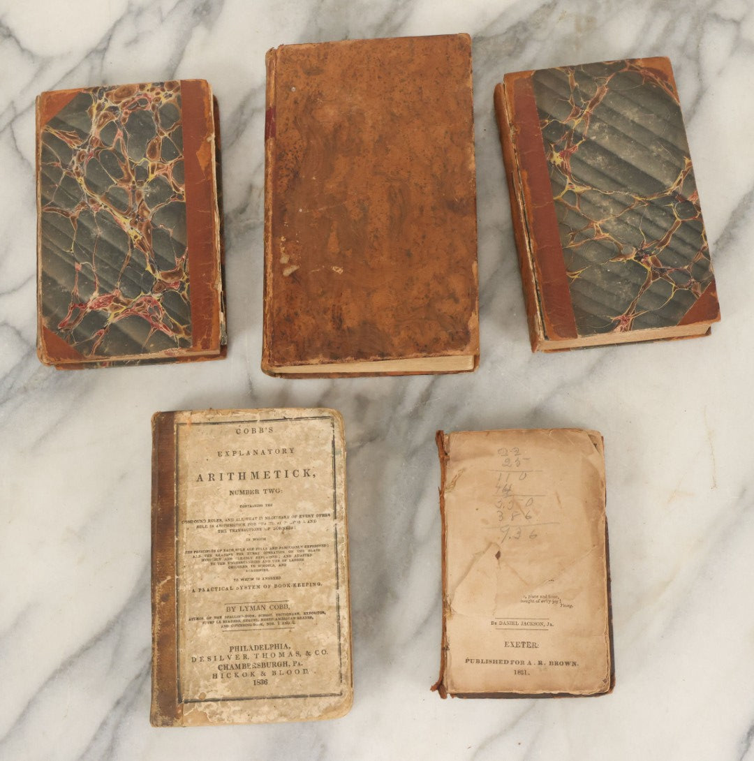 Lot 191 - Grouping Of Five Antique Early To Mid 18th Century Books In Craft Grade Condition, Including Alonzo And Melissa, Knowledge Of The People, Biographical Memoirs Of Lord Viscount Nelson, Etc.