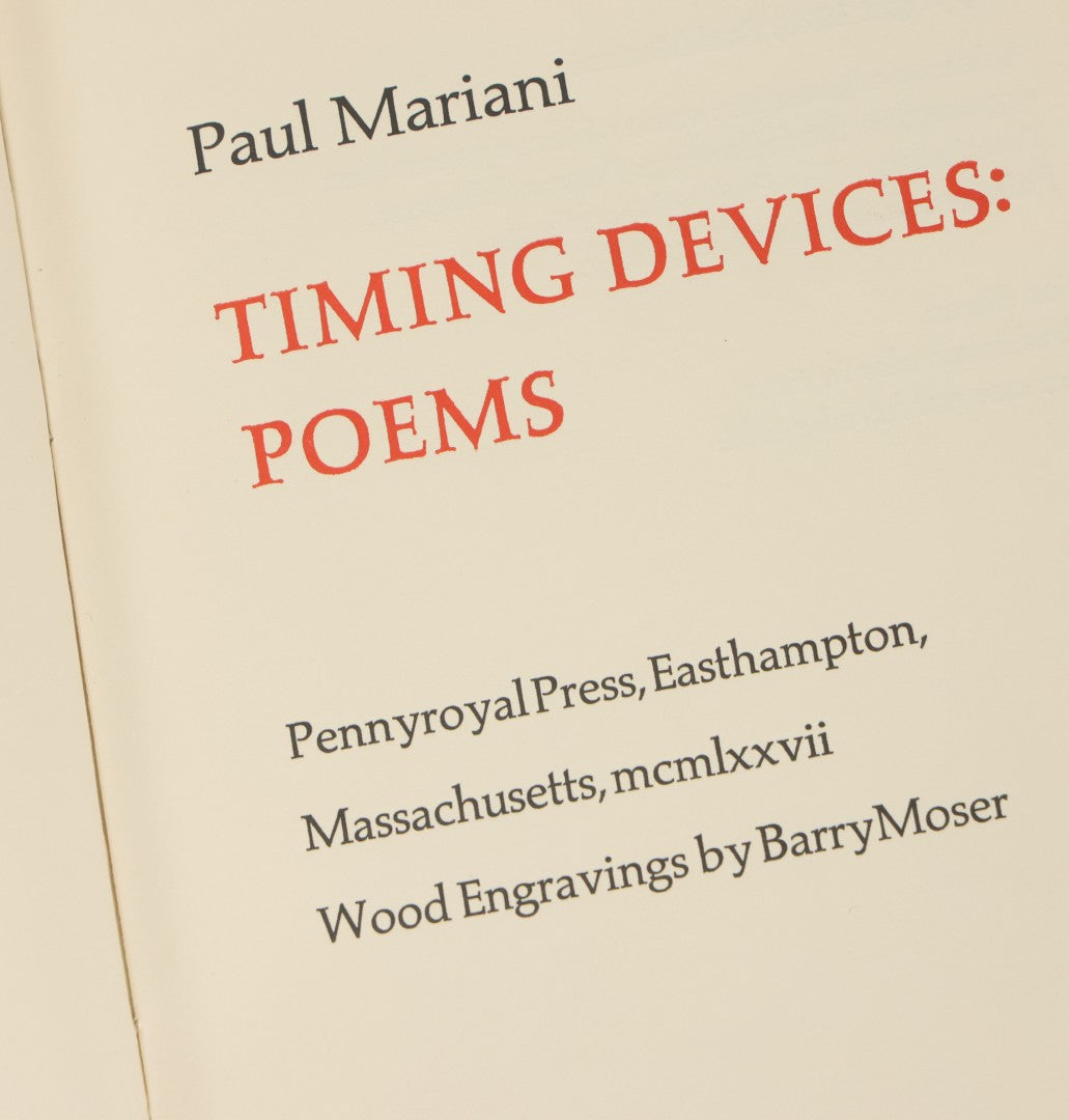 Lot 195 - "Timing Devices: Poems" Vintage Illustrated Poetry Book By Paul Mariani, Limited Printing Of 175 Copies, Signed By The Author, 1977, Notebook Has Bend