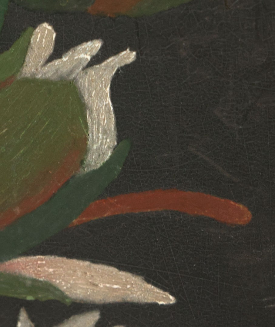 Lot 013 - Vintage Hand-Painted Water Lily Artwork, White Blooms On Dark Background, Botanical Wall Art, 10-1/8" x 24"