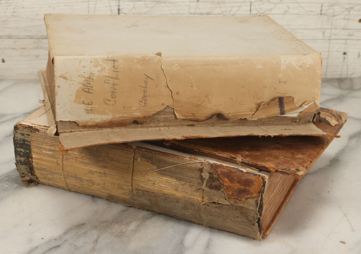 Lot 200 - "The American Conflict: A History Of The Great Rebellion" Antique Two Volume Book Set By Horace Greeley, 1865, Note Poor Condition