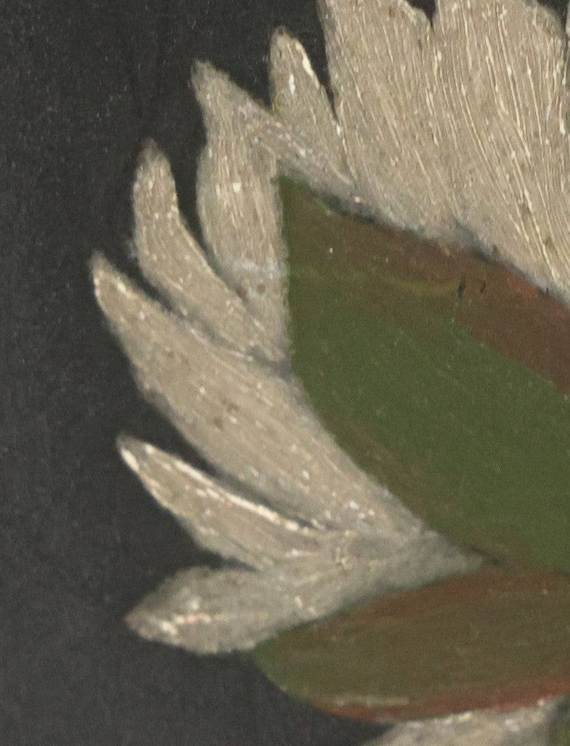 Lot 013 - Vintage Hand-Painted Water Lily Artwork, White Blooms On Dark Background, Botanical Wall Art, 10-1/8" x 24"