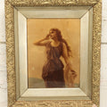 Lot 019 - Antique Framed Sepia-Toned Print Behind Bubble Glass, Romantic Woman In Flowing Dress, Ornate Gilded Frame, Victorian Era Art, After Edward Bisson, 1892, 12-5/8" x 15-1/8"