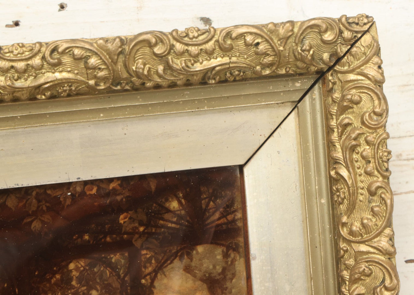 Lot 020 - Antique Framed Sepia-Toned Print Behind Bubble Glass, Romantic Scene With Man And Woman Flirting, Ornate Gilded Frame, Victorian Era Art, After W. Menzler, 1896, Note Crack In Lower Left Glass, 12-1/4" x 15-1/4"