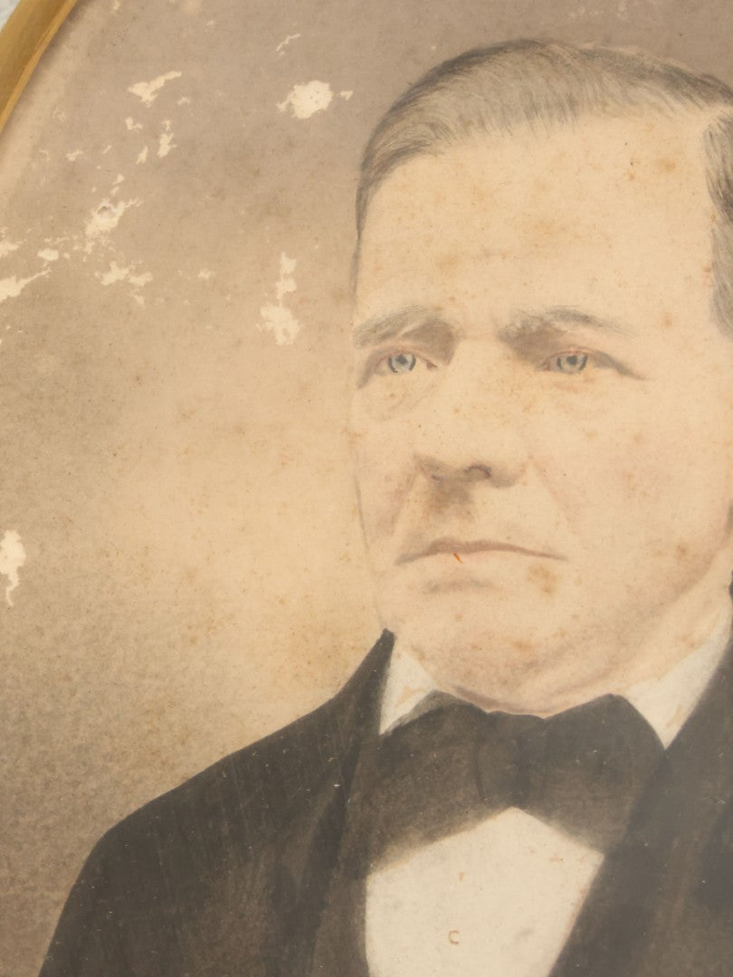 Lot 022 - Antique Over Painted Portrait Photo Of A Man With Gray Hair, Bowtie, In Deep Frame, Note Losses To Photo Surface, 11-7/8" x 13-7/8"