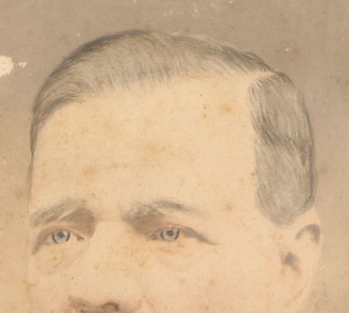 Lot 022 - Antique Over Painted Portrait Photo Of A Man With Gray Hair, Bowtie, In Deep Frame, Note Losses To Photo Surface, 11-7/8" x 13-7/8"