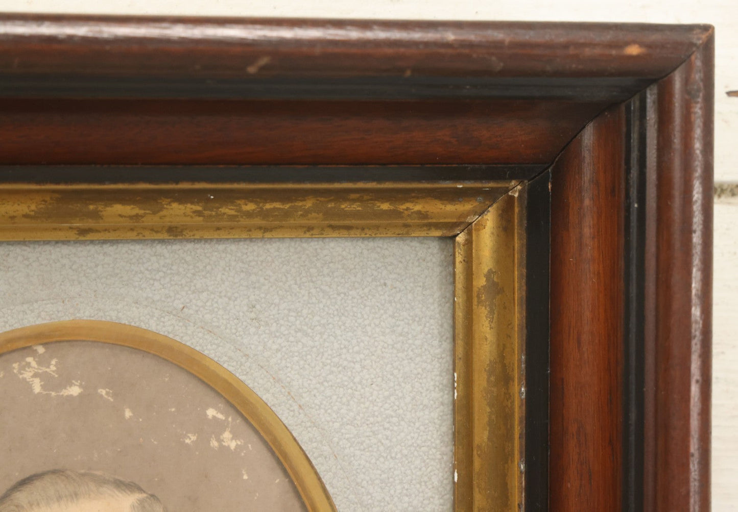 Lot 022 - Antique Over Painted Portrait Photo Of A Man With Gray Hair, Bowtie, In Deep Frame, Note Losses To Photo Surface, 11-7/8" x 13-7/8"