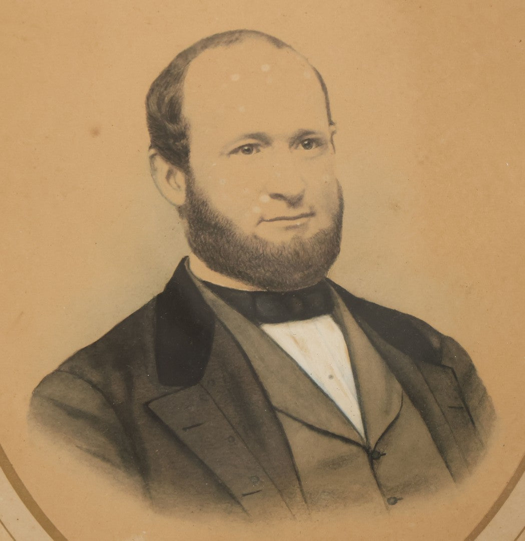 Lot 023 - Antique Over Painted Portrait Photo Of A Man With A Beard, Receding Hairline, In Deep Oval Frame, 10-7/8" x 12-7/8"