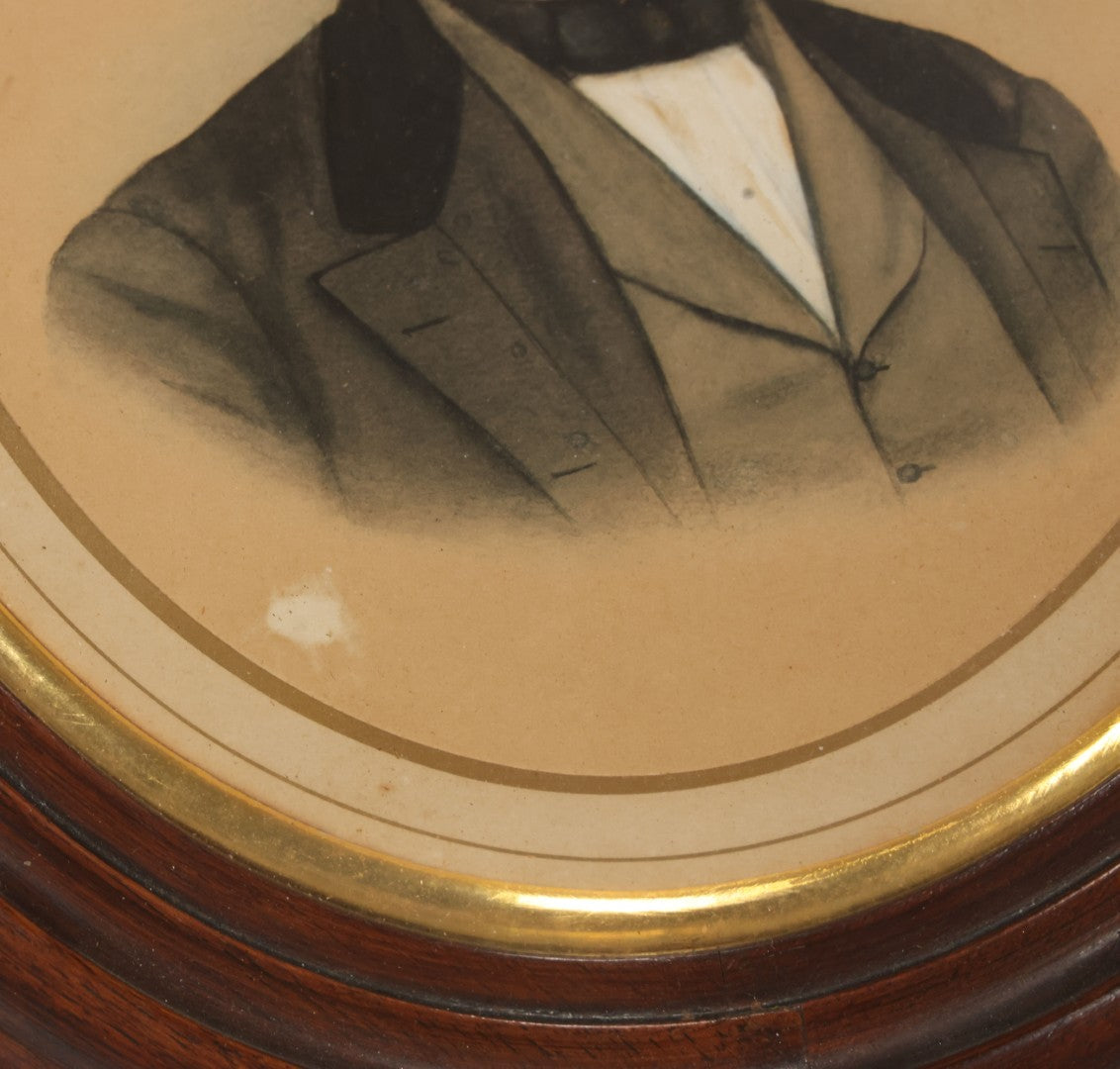 Lot 023 - Antique Over Painted Portrait Photo Of A Man With A Beard, Receding Hairline, In Deep Oval Frame, 10-7/8" x 12-7/8"