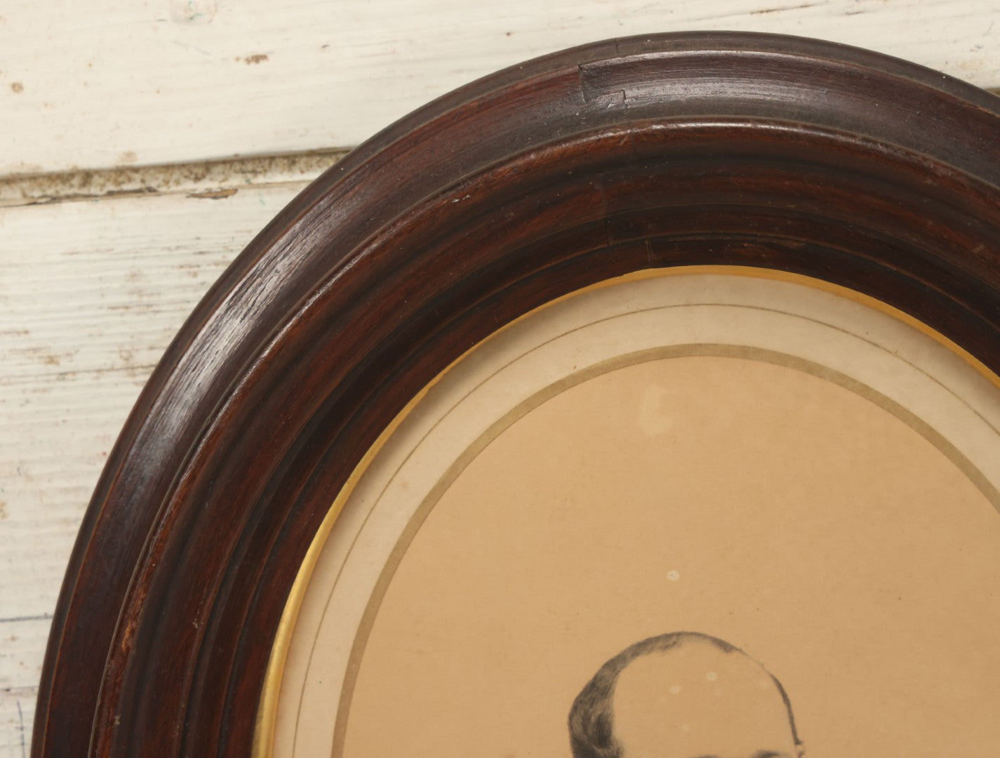 Lot 023 - Antique Over Painted Portrait Photo Of A Man With A Beard, Receding Hairline, In Deep Oval Frame, 10-7/8" x 12-7/8"