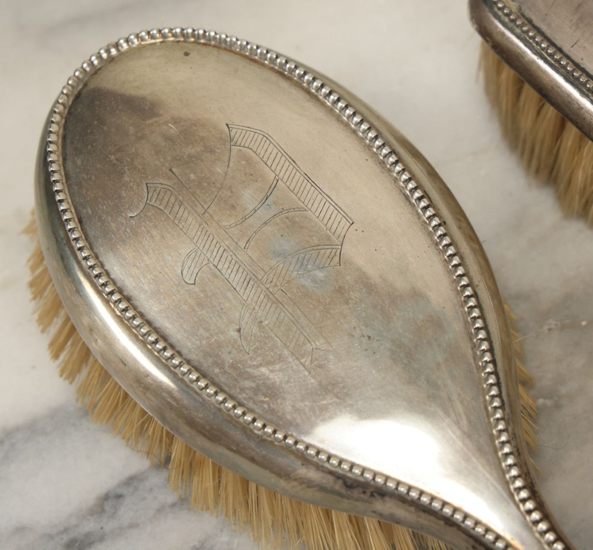 Lot 024 - Antique Sterling Silver Brush Set, P Monogram, Marked Sterling, Victorian Vanity Grooming Set