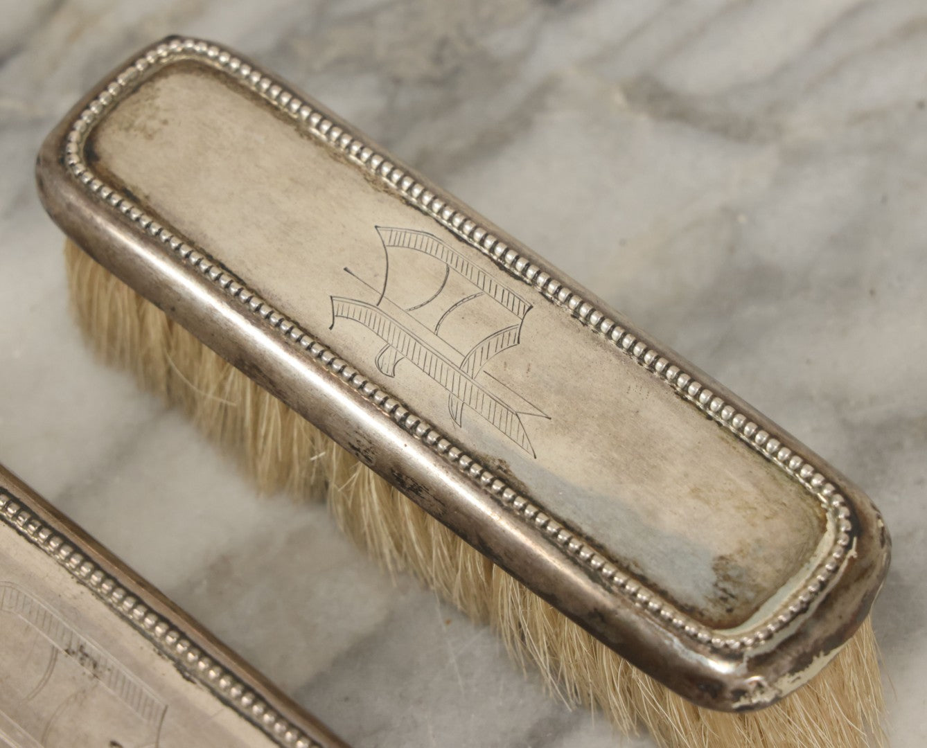 Lot 024 - Antique Sterling Silver Brush Set, P Monogram, Marked Sterling, Victorian Vanity Grooming Set