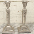 Lot 026 - Pair Of Vintage Silverplate Candlesticks, Neoclassical Design, Goat Head Motif, Ribbon And Garland Detailing