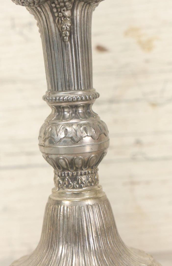 Lot 027 - Pair Of Vintage Raimond Silverplate Candlesticks, Ornate Baroque Style, Goat Head Motif, Made In Japan