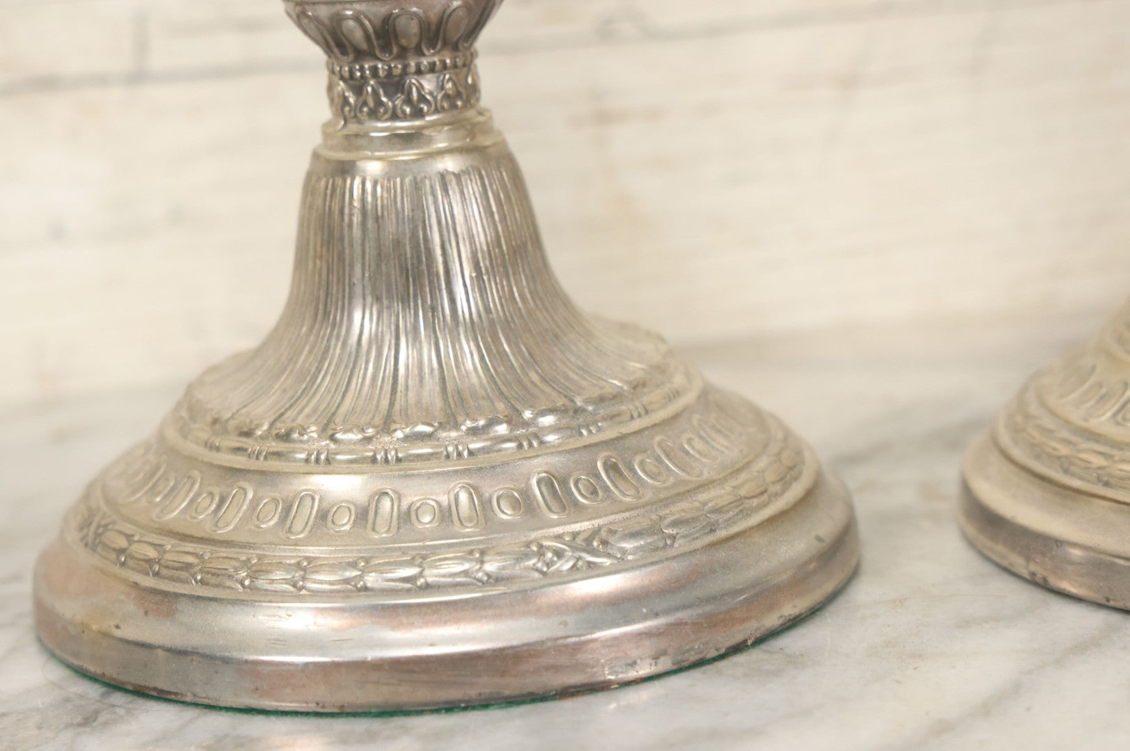 Lot 027 - Pair Of Vintage Raimond Silverplate Candlesticks, Ornate Baroque Style, Goat Head Motif, Made In Japan