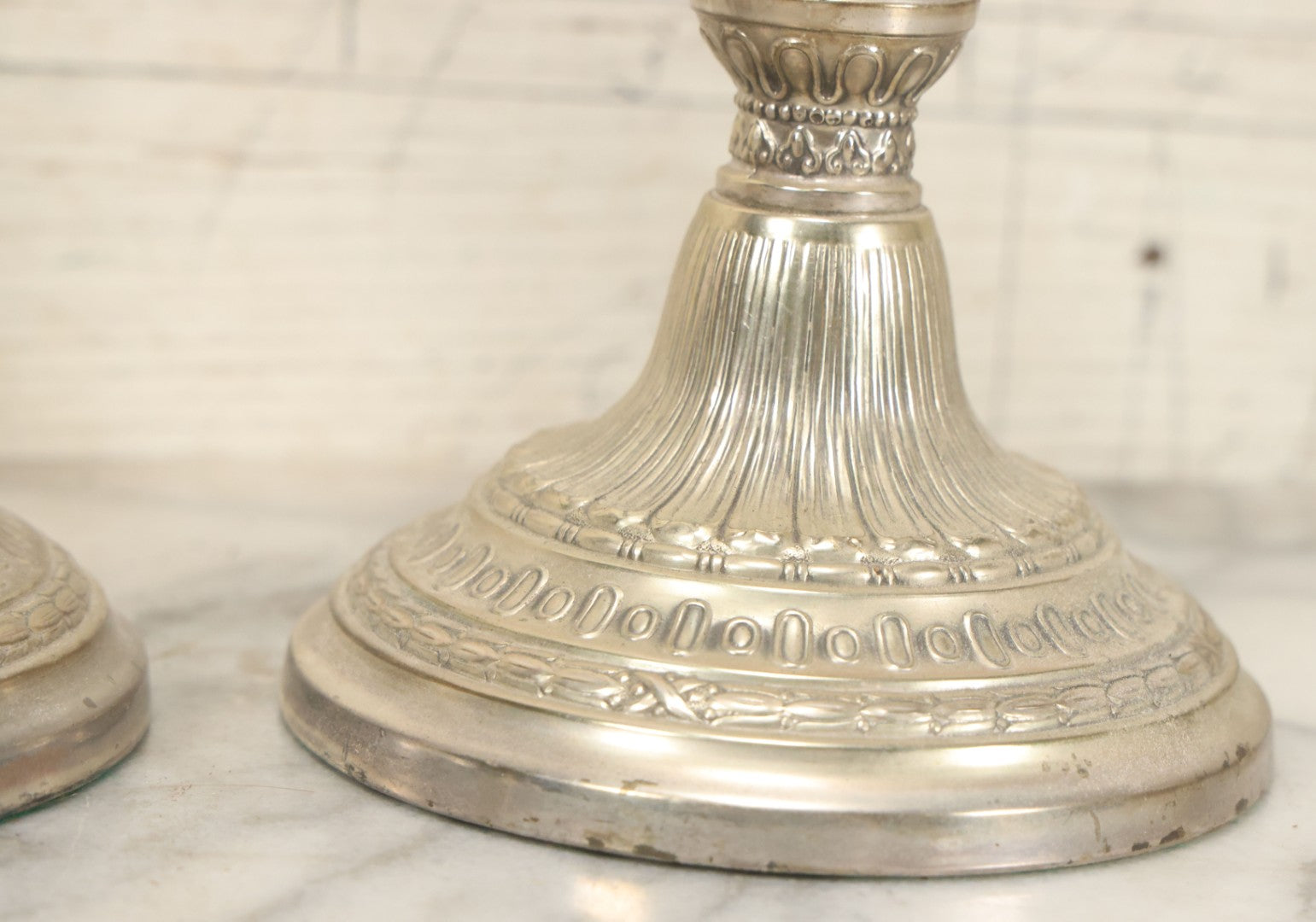 Lot 027 - Pair Of Vintage Raimond Silverplate Candlesticks, Ornate Baroque Style, Goat Head Motif, Made In Japan