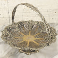 Lot 028 - Antique Silverplate Pierced Basket, Ornate Rococo Style, Footed Base With Hinged Handle, Tarnished Patina