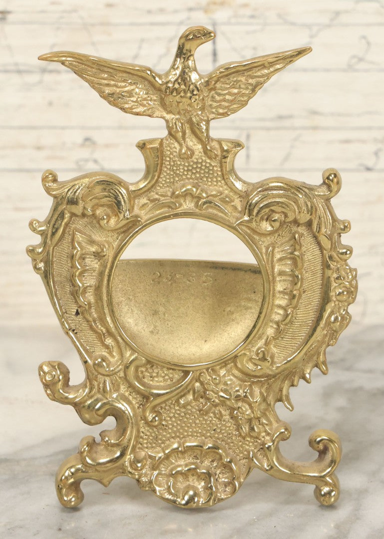 Lot 029 - Antique Brass Pocket Watch Stand, Ornate Rococo Design, Eagle Finial, Decorative Display Holder