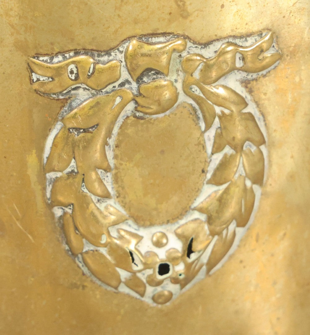 Lot 030 - Antique English Brass Mantle Box, Mid 19th Century, Wreath Motif, Decorative Storage Container