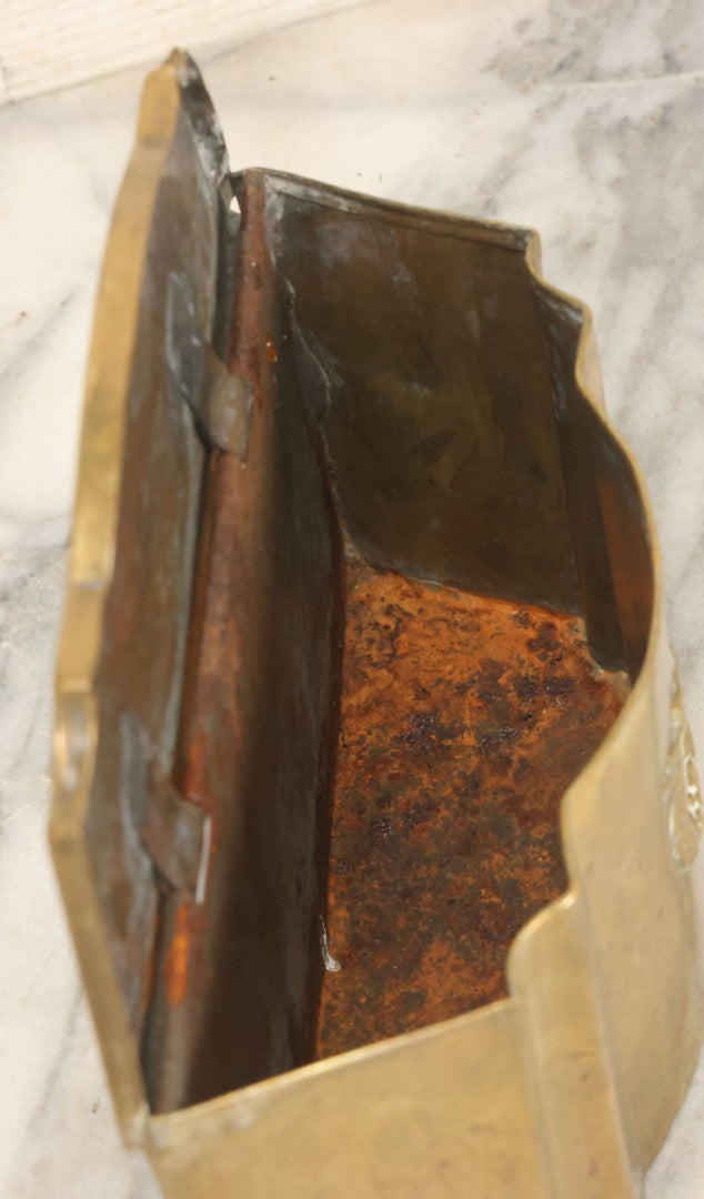 Lot 030 - Antique English Brass Mantle Box, Mid 19th Century, Wreath Motif, Decorative Storage Container