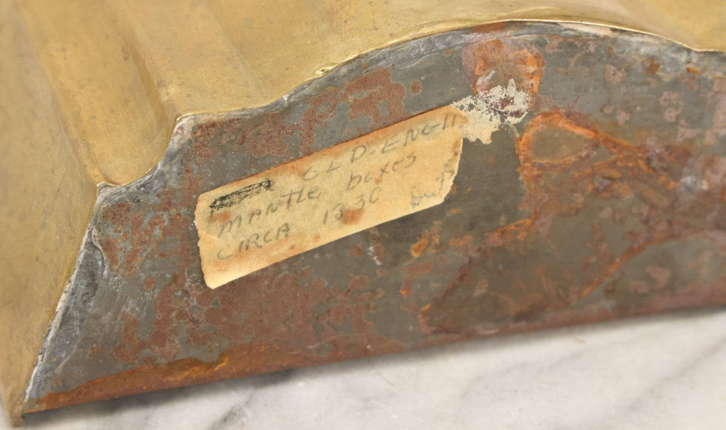 Lot 030 - Antique English Brass Mantle Box, Mid 19th Century, Wreath Motif, Decorative Storage Container