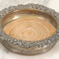 Lot 032 - Antique Silverplate Wine Coaster, Ornate Floral Rim, Wooden Turned Base, Tableware Display
