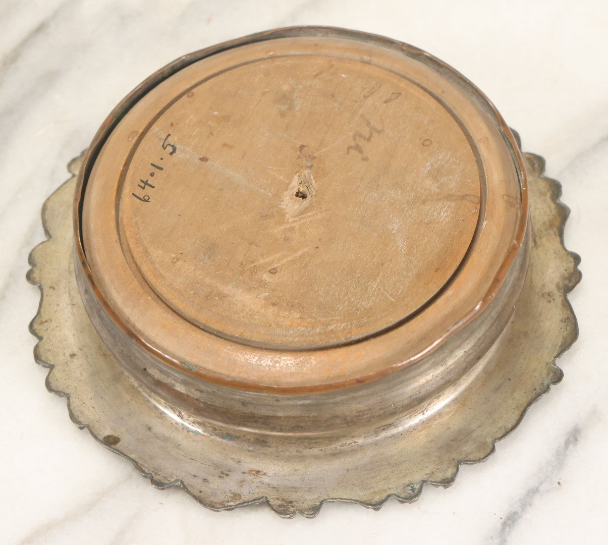 Lot 032 - Antique Silverplate Wine Coaster, Ornate Floral Rim, Wooden Turned Base, Tableware Display