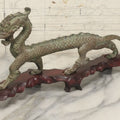 Lot 034 - Vintage Cast Iron Chinese Dragon Statue, Intricate Scaled Design, Mounted On Carved Wood Base