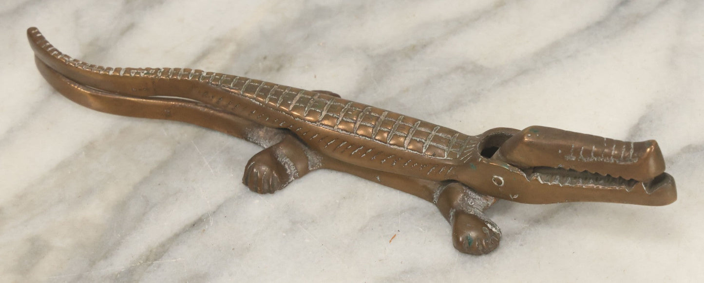 Lot 035 - Vintage Brass Alligator Nutcracker, Figural Design, Hinged Jaw, Kitchen Tool