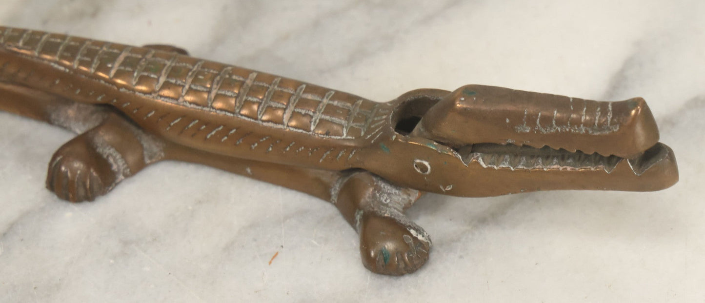 Lot 035 - Vintage Brass Alligator Nutcracker, Figural Design, Hinged Jaw, Kitchen Tool