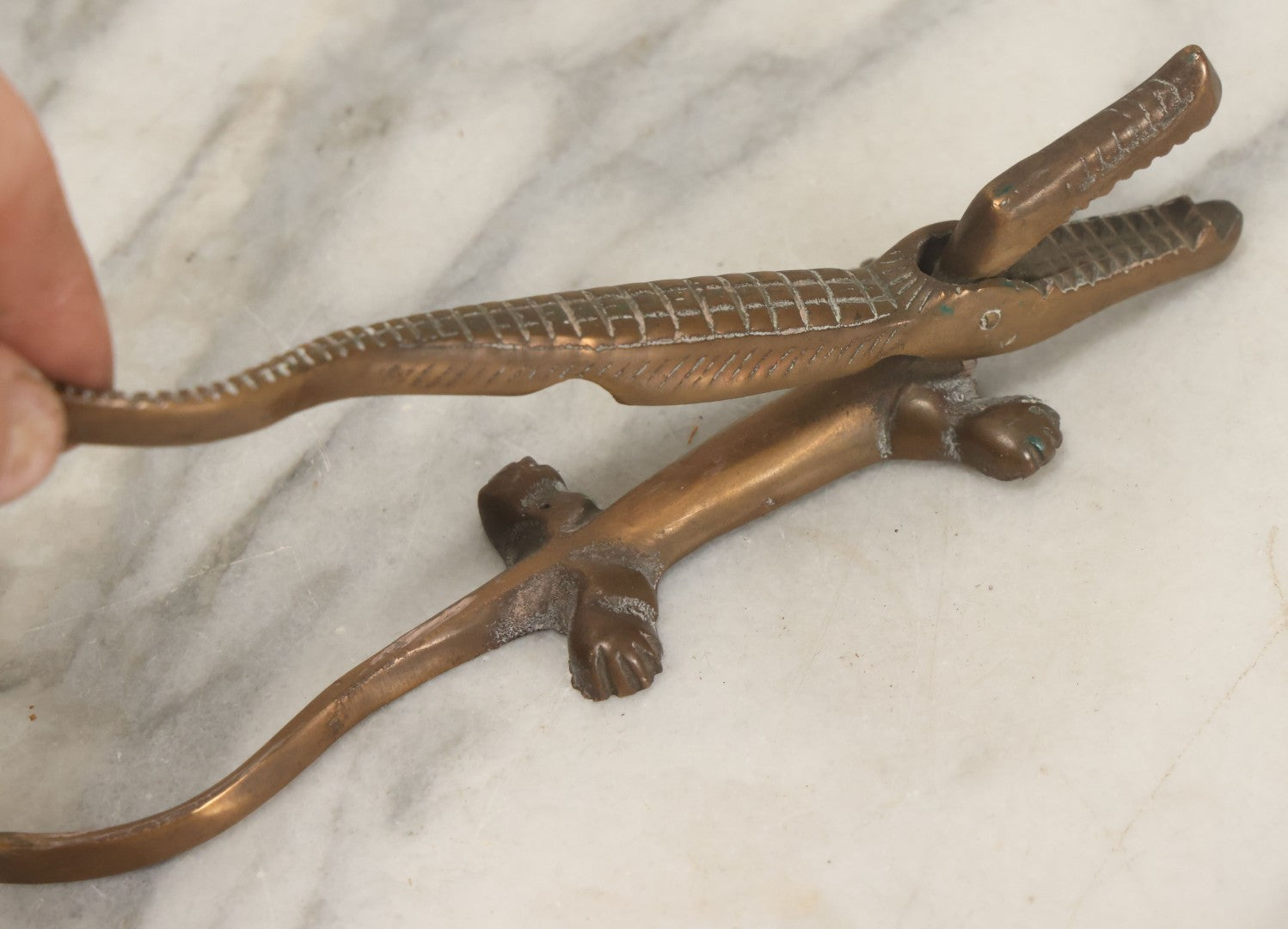 Lot 035 - Vintage Brass Alligator Nutcracker, Figural Design, Hinged Jaw, Kitchen Tool