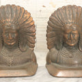 Lot 036 - Antique Cast Iron Native American Chief Bookends, Bronze Finish, Early 20th Century, Rustic Decor