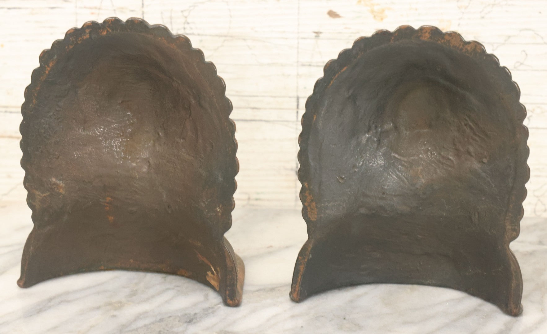 Lot 036 - Antique Cast Iron Native American Chief Bookends, Bronze Finish, Early 20th Century, Rustic Decor