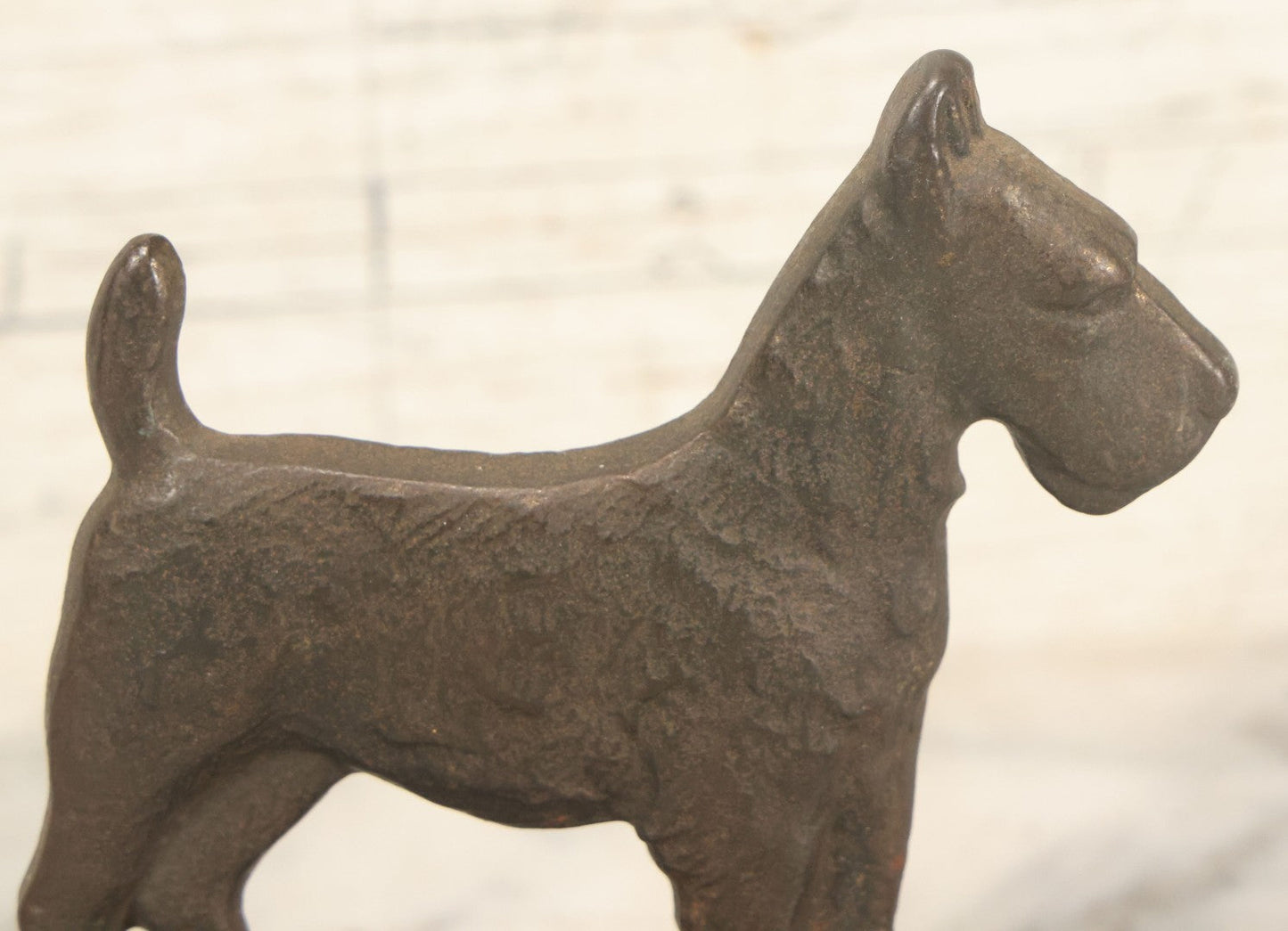 Lot 039 - Pair Of Antique Cast Iron Scottie Dog Bookends, Geometric Design, Aged Finish