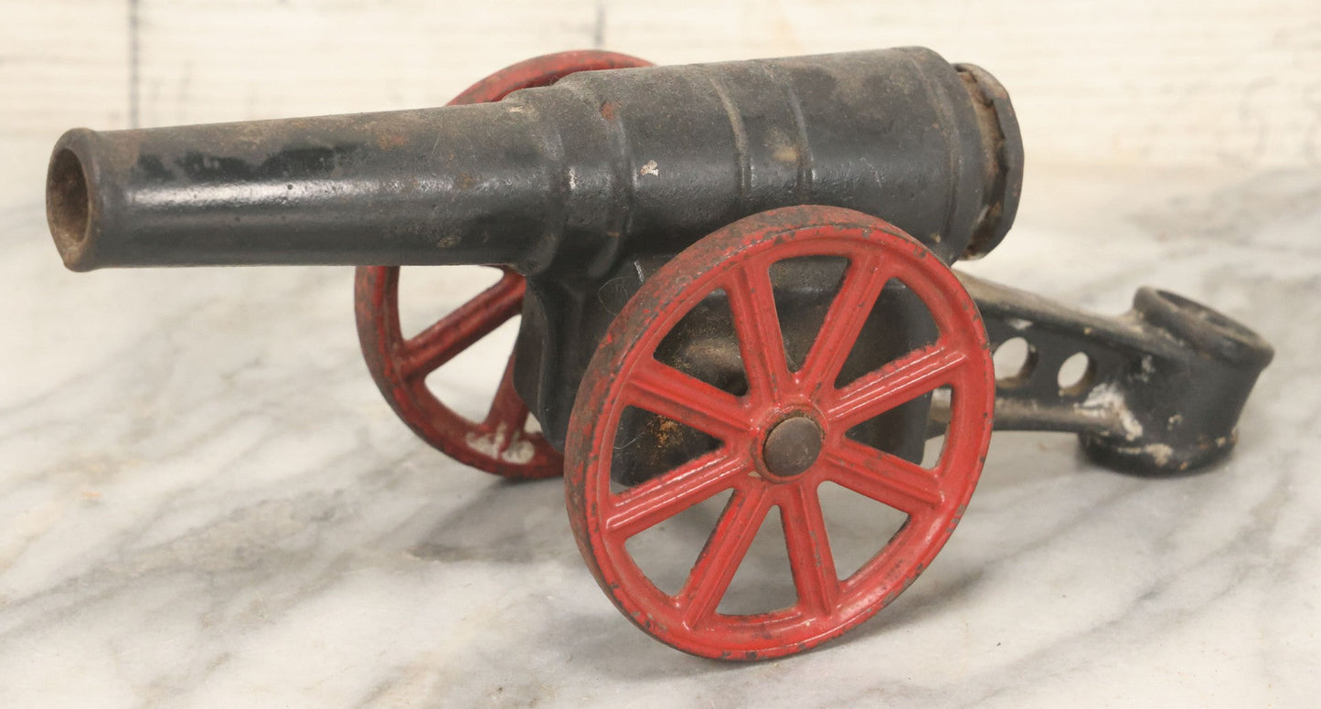 Lot 041 - Antique Cast Iron Cannon, Red Spoked Wheels, Early 20th Century