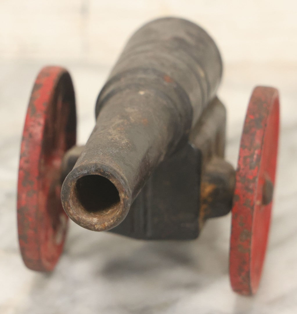 Lot 041 - Antique Cast Iron Cannon, Red Spoked Wheels, Early 20th Century