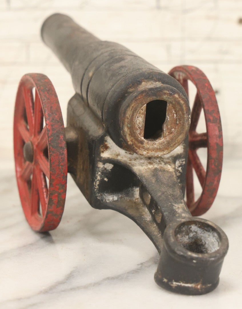 Lot 041 - Antique Cast Iron Cannon, Red Spoked Wheels, Early 20th Century