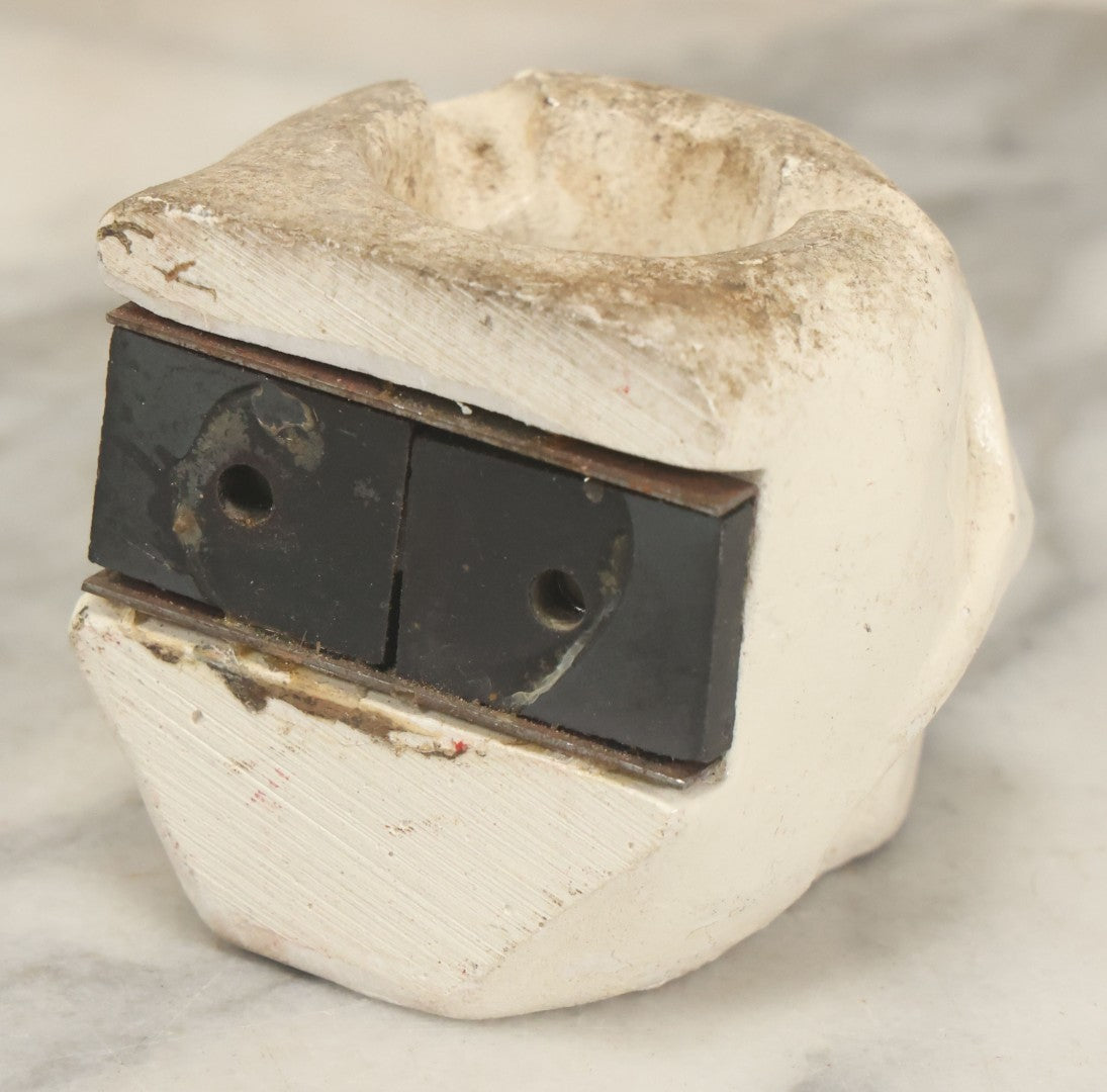 Lot 042 - Vintage Chalkware Skull Ashtray With Magnet Mount, Hand-Painted Details