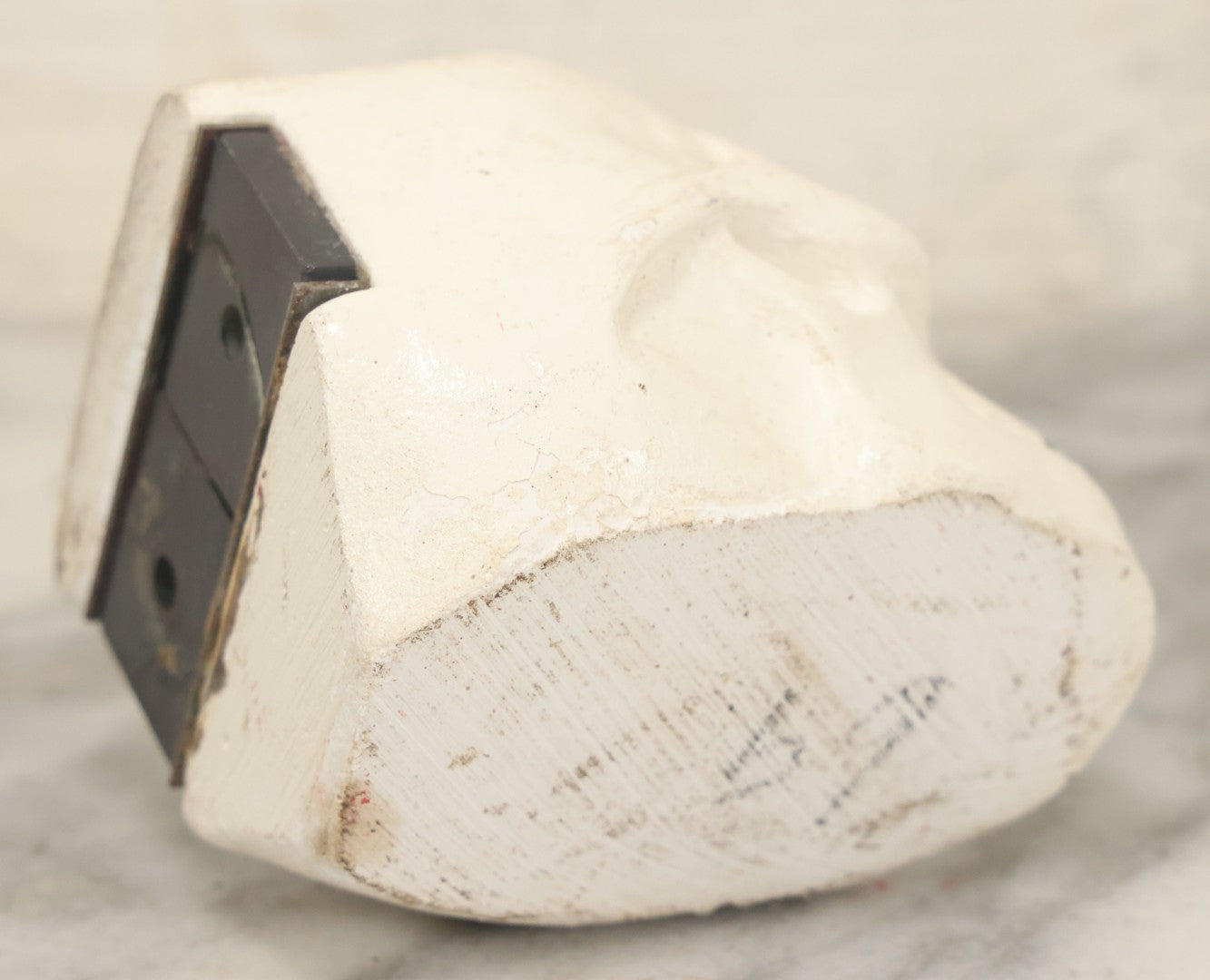 Lot 042 - Vintage Chalkware Skull Ashtray With Magnet Mount, Hand-Painted Details