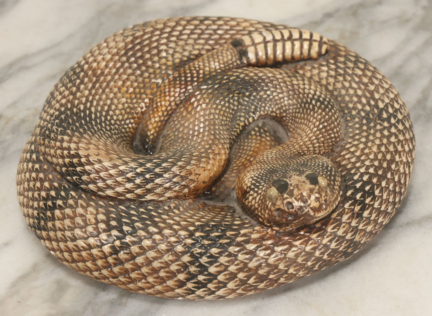 Lot 043 - Vintage Chalkware Coiled Rattlesnake Figurine, Realistic Textured Finish