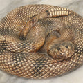 Lot 043 - Vintage Chalkware Coiled Rattlesnake Figurine, Realistic Textured Finish