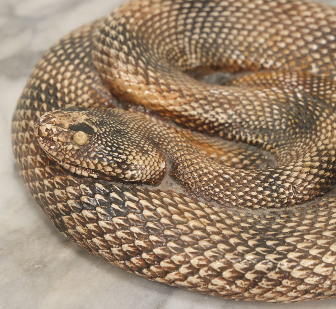 Lot 043 - Vintage Chalkware Coiled Rattlesnake Figurine, Realistic Textured Finish