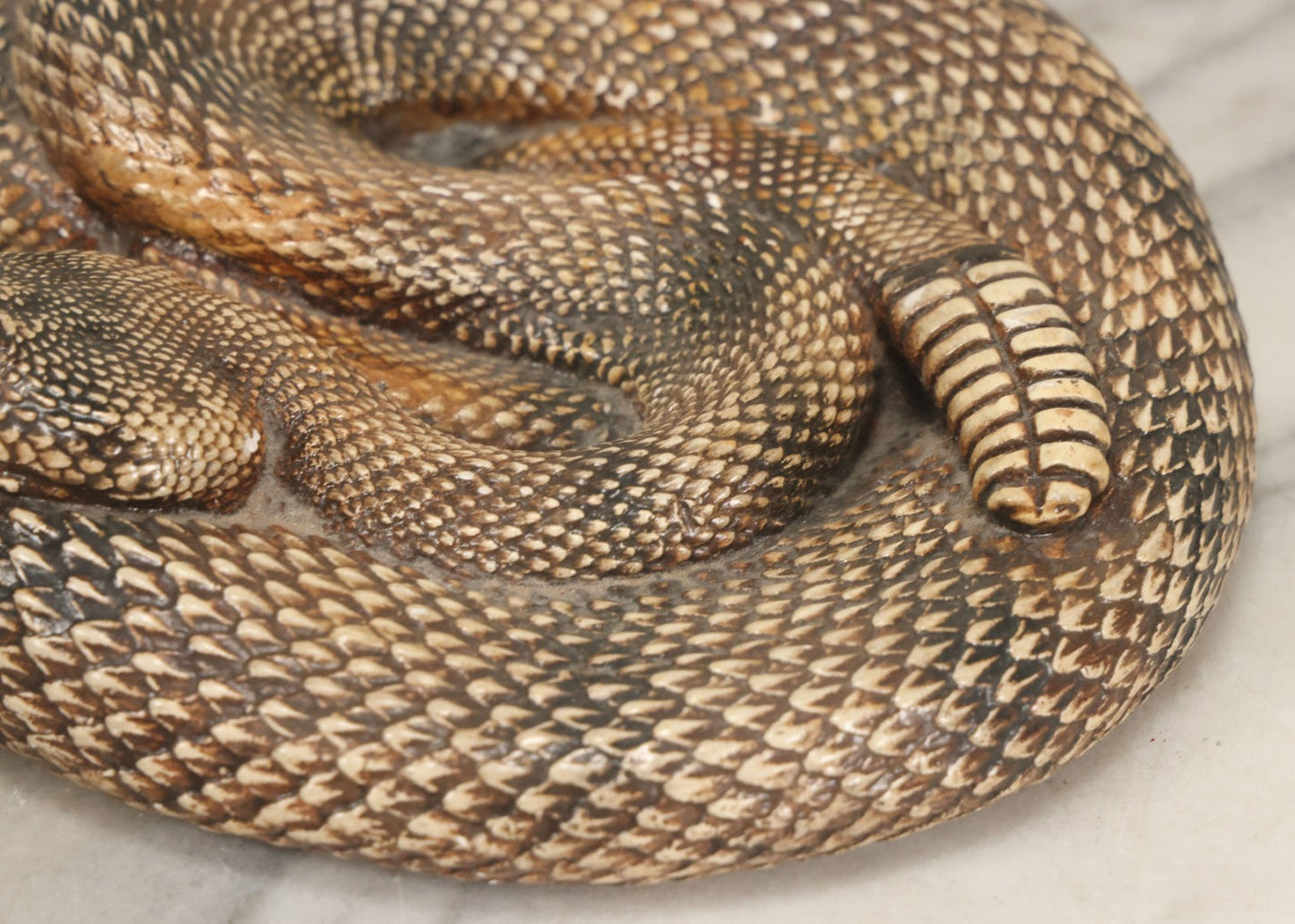 Lot 043 - Vintage Chalkware Coiled Rattlesnake Figurine, Realistic Textured Finish