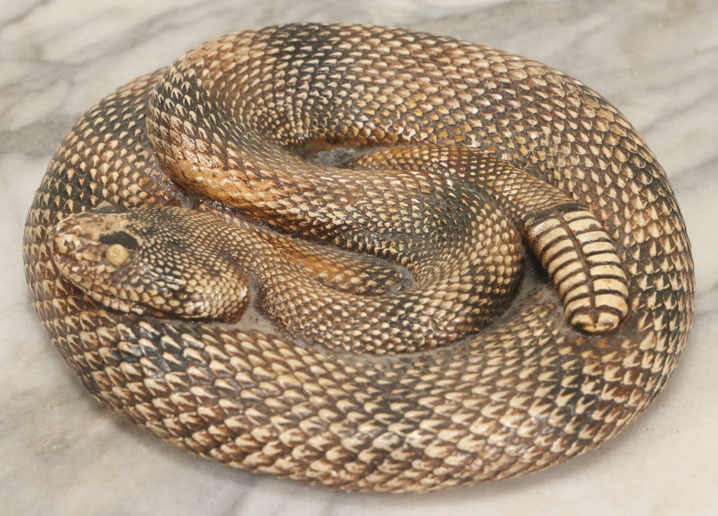 Lot 043 - Vintage Chalkware Coiled Rattlesnake Figurine, Realistic Textured Finish