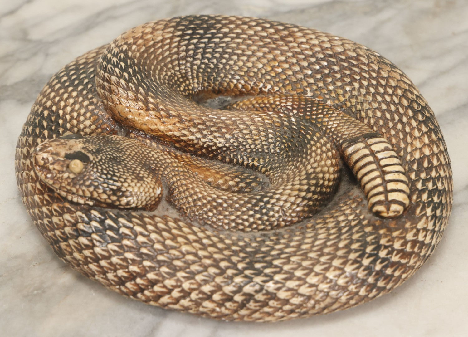 Lot 043 - Vintage Chalkware Coiled Rattlesnake Figurine, Realistic Textured Finish