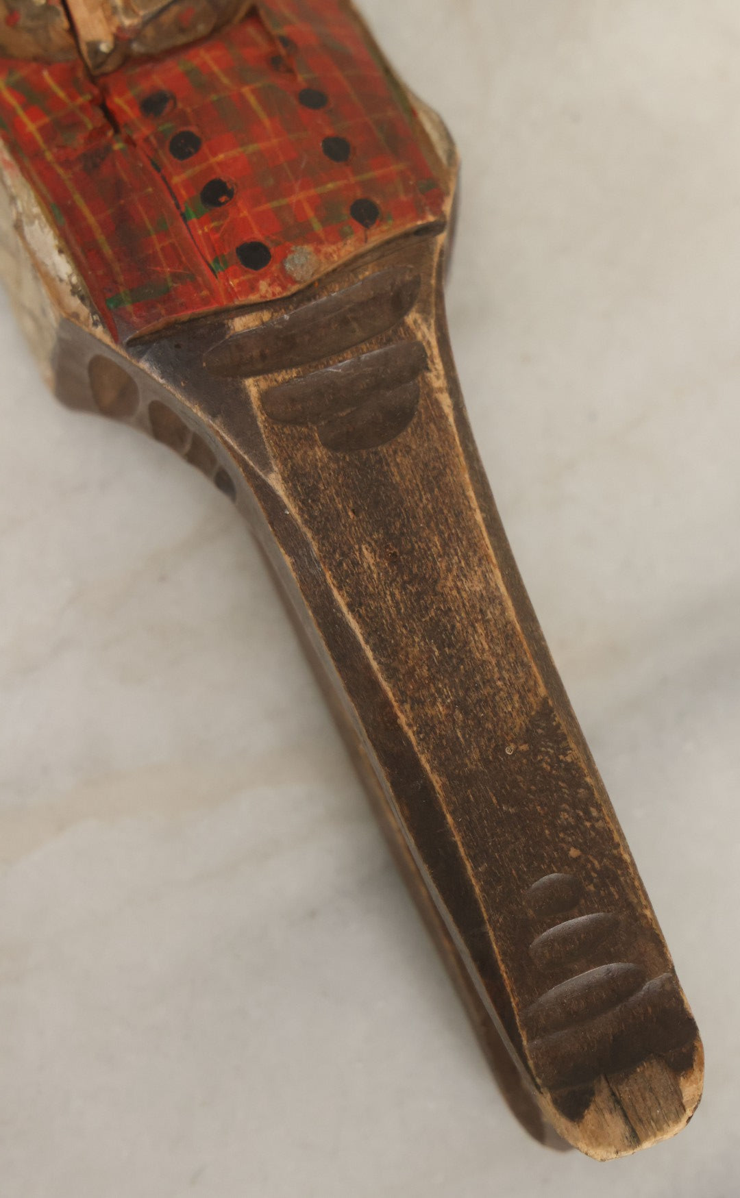 Lot 044 - Hand-Carved Wooden Scottish Man Nutcracker, Painted Plaid Outfit, Folk Art, Note Chip To Lip