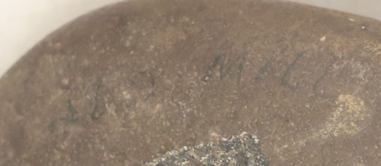 Lot 045 - Antique Hand Painted Rock With Architectural Scene, Folk Art Paperweight, Identified As A Mill