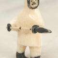 Lot 047 - Vintage Inuit Carved Scrimshaw Bone Figurine, Hunter With Spear, Black And White Painted Details